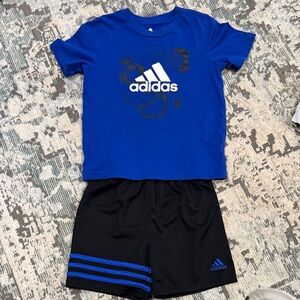 adidas Royal Blue Logo Tee with Black Athletic Shorts